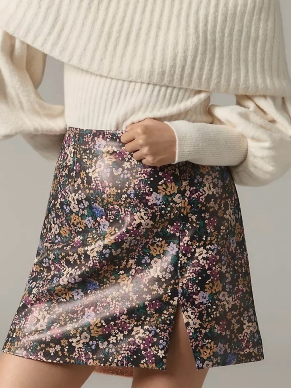 Maeve Anthropologie Floral Faux Leather A-Line Mini Skirt Size 6 NWT